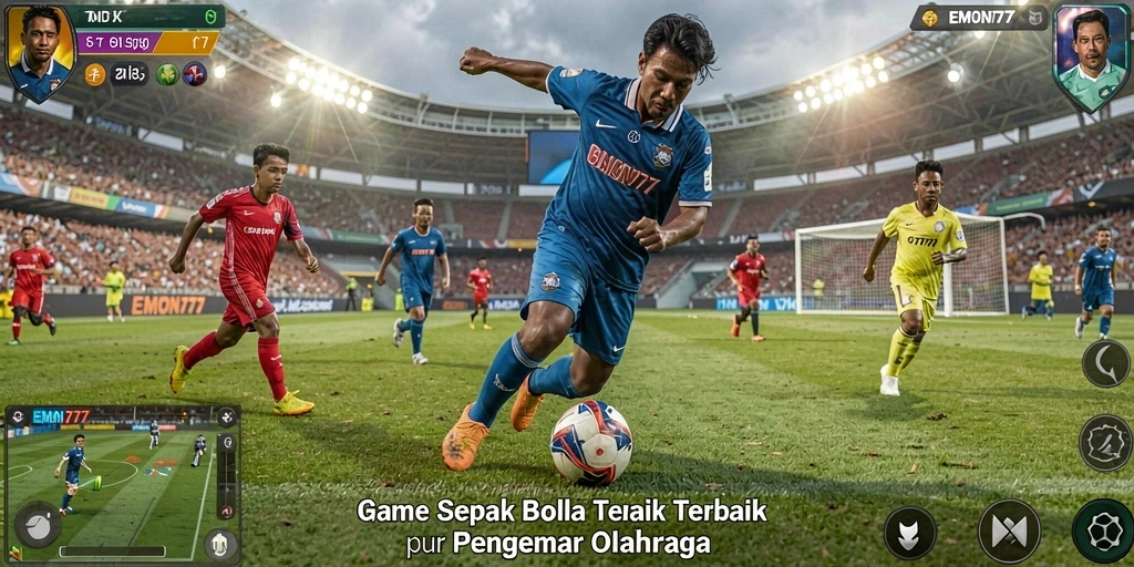 Tampilan gameplay EMON777 menampilkan aksi sepak bola yang mendebarkan.