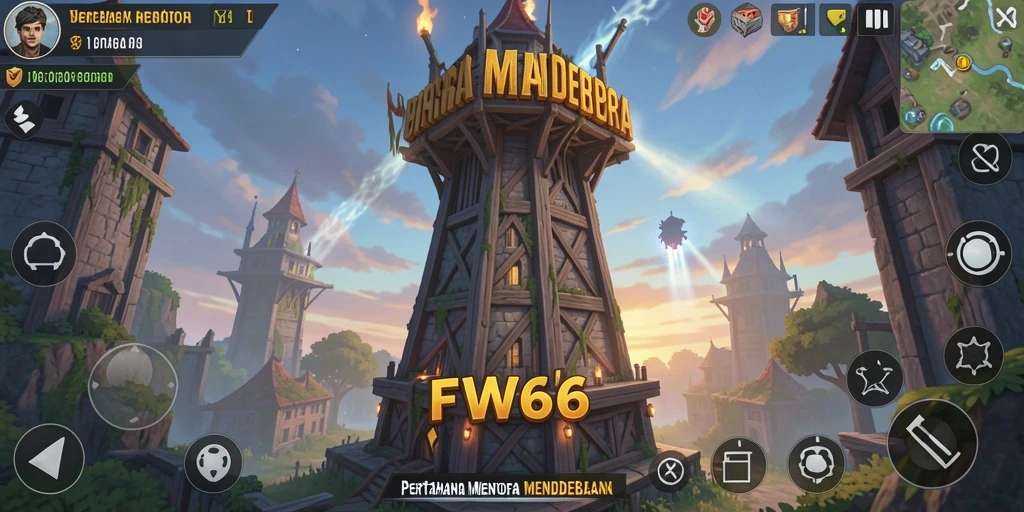 Tangkapan layar FW66 menampilkan aksi menara pertahanan yang mendebarkan.