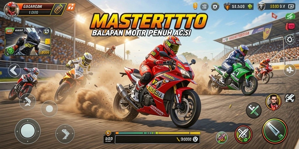 Screenshot MASTERTOTO menampilkan balapan motor yang menegangkan dan grafik yang berkualitas tinggi.