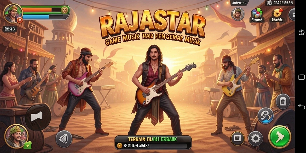 Tampilan gameplay menarik dari RAJASTAR dengan berbagai mode musik.