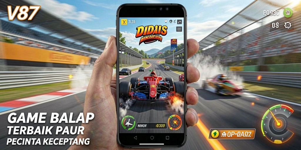 Gameplay V87 yang seru dan penuh aksi balap.