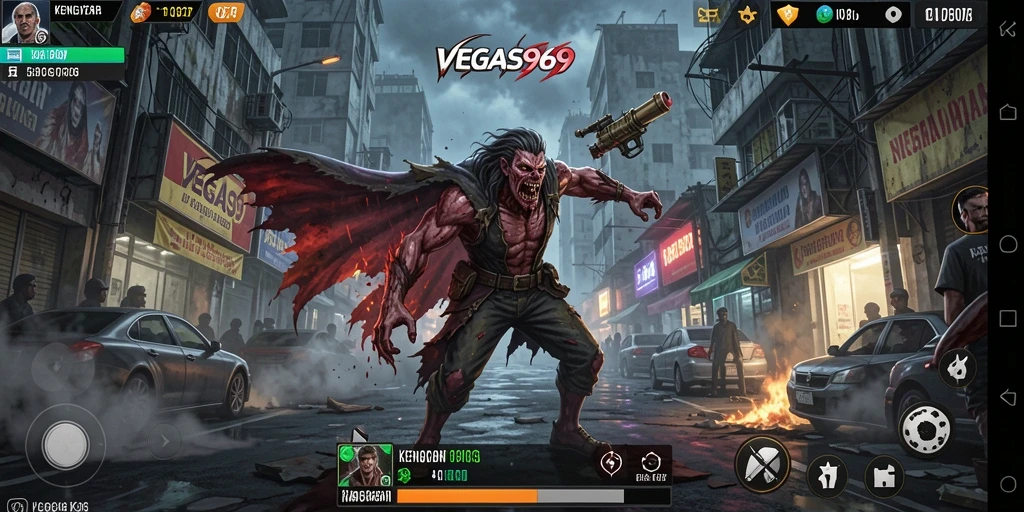 Screenshot gameplay VEGAS969 menampilkan suasana horor yang menegangkan dan mendebarkan.