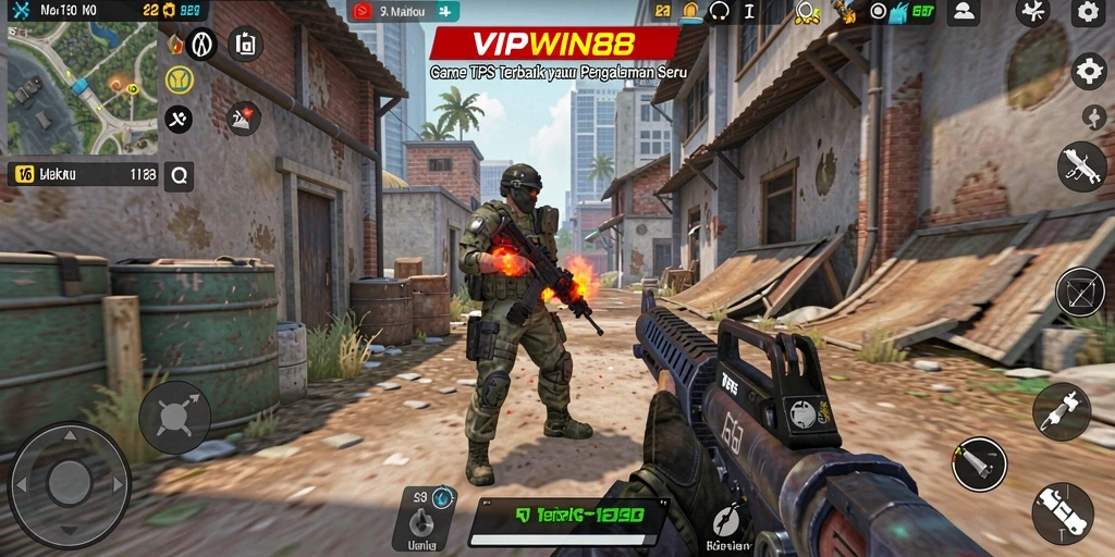 Screenshot utama VIPWIN88 menampilkan pertempuran seru dalam game TPS.